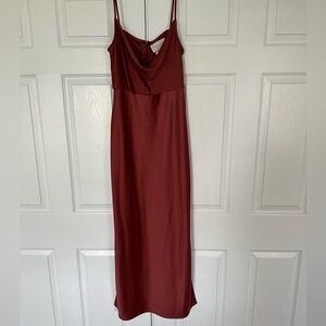 NWOT Anthropologie BHLDN Cali Satin Charmeuse Midi Slip Dress Size 8 Rust